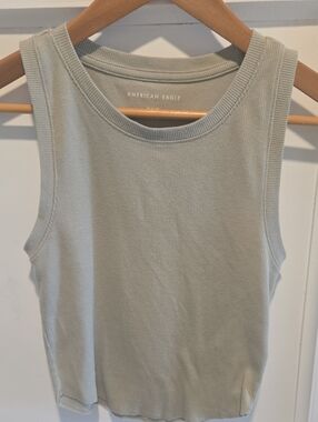 American Eagle Outfitters Ribbed Cropped Tank Top in Sage Green